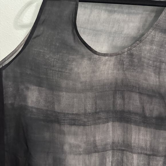 Eileen Fisher 100% Silk Georgette Crepe Long Tunic Sleeveless Top Sheer Medium - Picture 2 of 4